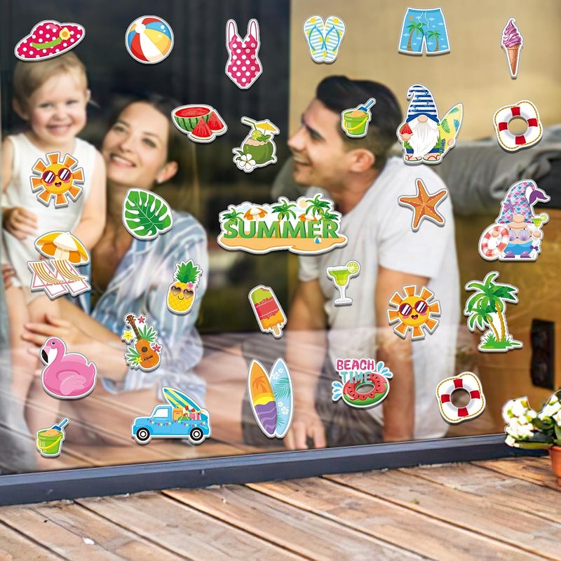 MARFOREVER 50 PCS Summer Window Thick Gel Clings Stickers Reusable Hawaiian Tropic Window Clings Decals for Classroom Nursery Home Summer Beach Pool Party Supplies Decorations - Image 3